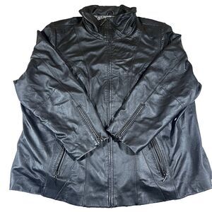 Lane Bryant 100% Genuine Leather Black Full Zip Jacket Women's Size 26/28